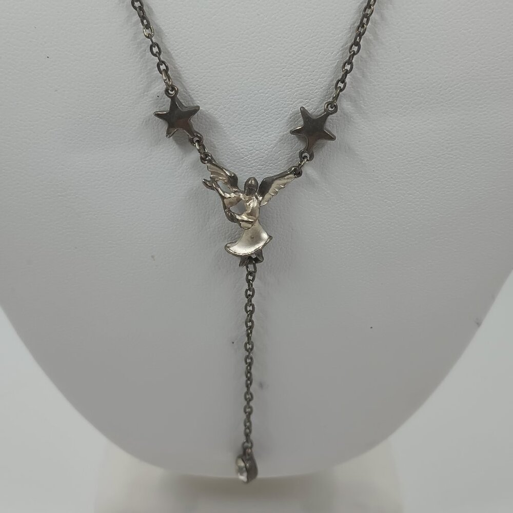 GIUSTI Silver Angel Necklace with Dangling Crystal.